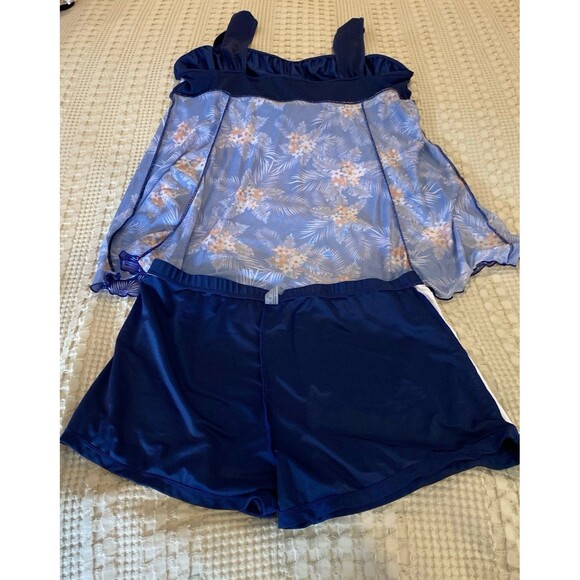 Women 2 Piece Modest Swimsuit Size 3X (fits like 2X) Navy Blue Floral Flattering - Picture 11 of 12